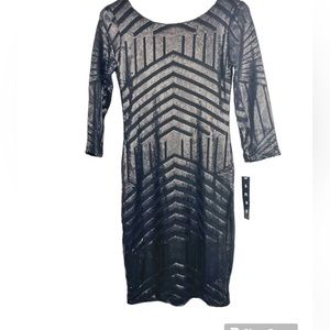 Snap. Geometric Metal Sequin Sheath Dress. M82